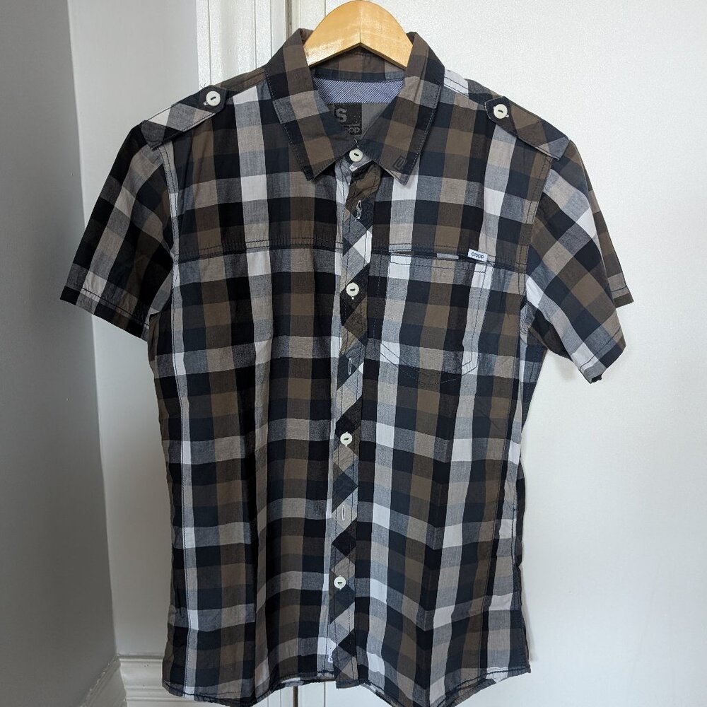 Cropp Men's Casual Plaid Button-down shirt (Green-Blue) (Small)